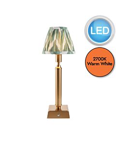 Endon Lighting - Trobridge Rechargeable & Zigzag 16cm - 114864 - LED Aged Brass Green Touch Table Lamp With Shade