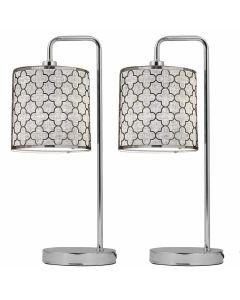 Set of 2 Arch - Chrome Arched Table Lamps with Grey Laser Cut Shades