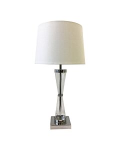 Chrome Plate Table Touch Light with White Cotton Fabric Shade
