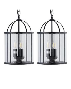 Set of 2 Alicia - Black 3 Light Lantern Style Pendants