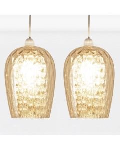 Set of 2 Dimpled Glass and Jewelled Pendant Shades