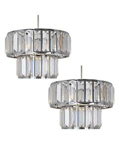 Set of 2 Beaded - Acrylic Crystal Prism Two Tier Pendant Shades