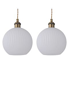 Set of 2 Betchley - Antique Brass Braided Pendants with White Shade