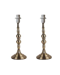 Set of 2 Antique Brass Stick Table Lamp Bases with Decorative Stems