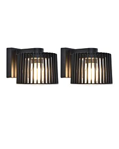 Set of 2 Shyne - Black Clear Glass IP54 Outdoor Wall Washer Lights