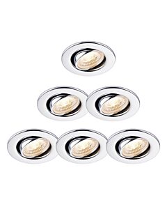 Set of 6 Chrome Fire Rated 6W LED 4000K Tilt Recessed Downlights