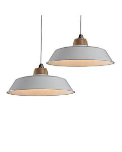 Set of 2 Jakob - Cream Metal and Wood Easy Fit Pendant Shades