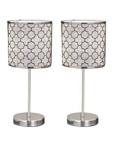 Set of 2 Lazar - Laser Cut Out Lamps with Grey Fabric Diffusers