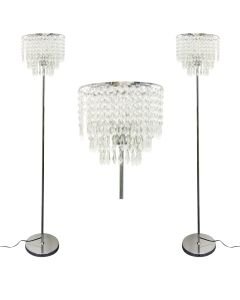 Set of 2 Chrome and Acrylic Crystal Jewelled Floor Lamps