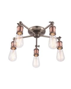 Endon Lighting - Hal - 76336 - Antique Pewter Aged Copper 5 Light Flush Ceiling Light