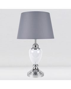 Chrome and White Urn Table Lamp with Grey Shade