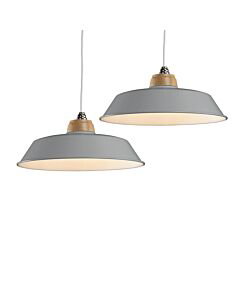 Set of 2 Jakob - Grey Metal and Wood Easy Fit Pendant Shades