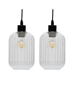 Set of 2 Batley - Clear Ribbed Glass Easy Fit Pendant Shades