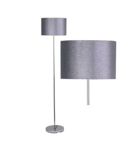 Chrome Stick Floor Lamp with Grey Glitter Shade
