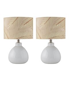 Set of 2 Tuscan - White Ceramic Lamps with Tropical Champagne Shade