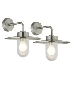 Set of 2 Montreal - Brushed Stainless Steel Outdoor Wall Lights