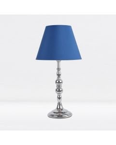 Chrome Plated Bedside Table Light with Candle Column Blue Fabric Shade