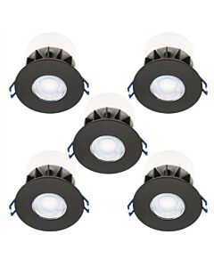Set of 5 Fire Rated LED Bathroom Downlights - Matt Black IP65 Recessed Downlights