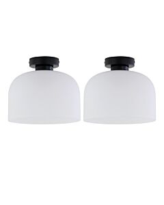 Set of 2 Victoria - Black Flush Ceiling Lights with Frost Glass Shades