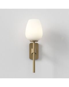 Astro Lighting - Tacoma Single 1429007 & 5036007 - IP44 Antique Brass Wall Light with Opal Tulip Glass Shade