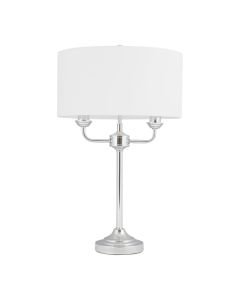 Polished Chrome Twin Arm Table Lamp with Cream Cotton Shade