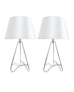 Set of 2 Tripod - Chrome Curved Tripod 45cm Table Lamps With Off White Crushed Velvet Shades