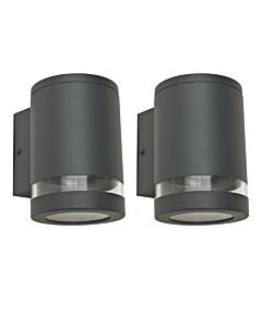 Set of 2 Lins - Dark Grey Clear Glass IP44 Outdoor Wall Washer Lights