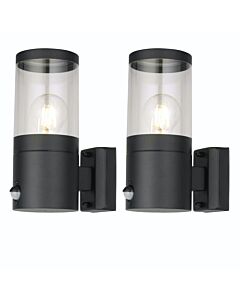 Set of 2 Storm - Black IP44 Outdoor Motion Sensor Wall Lights