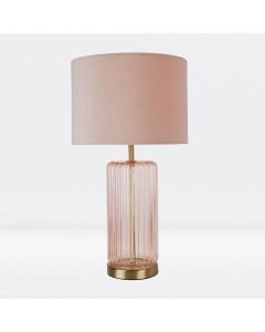 Blush Pink Fluted Glass Lamp with Pink Velvet Shade