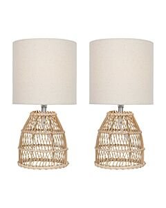 Set of 2 Bamboo - Natural Bamboo 32cm Table Lamps With Fabric Shades