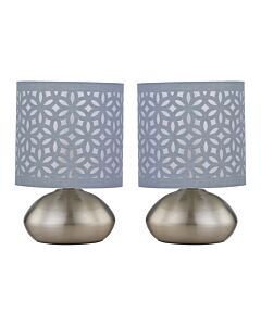 Set of 2 Jenson - Brushed Chrome Touch Table Lamps Grey Cut Out Shade