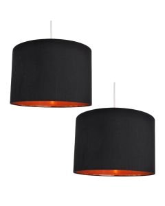 Pair of Black Faux Silk 30cm Drum Light Shade with Copper Inner