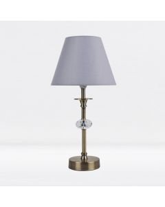 Antique Brass Plated Stacked Bedside Table Light Faceted Detail Grey Fabric Shade