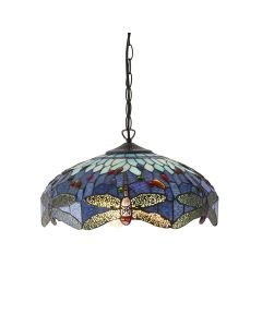 Interiors 1900 - Dragonfly - 64080 - Dark Bronze Tiffany Glass 3 Light Ceiling Pendant Light
