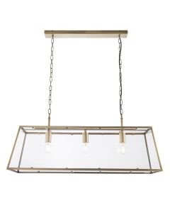 Endon Lighting - Hurst - 95836 - Antique Brass Clear Glass 3 Light Bar Ceiling Pendant Light