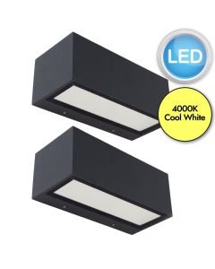 Set of 2 Gemini - 21W LED Dark Grey Clear Glass IP54 Outdoor Wall Washer Lights