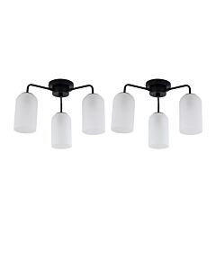 Set of 2 Victoria - Black Semi Flush Ceiling Lights Frost Glass Shades