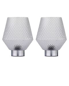 Set of 2 Porter - Battery Operated Chrome Lamps Clear Textured Glass