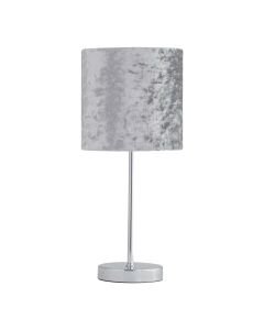 Chrome Stick Table Lamp with Grey Crushed Velvet Shade
