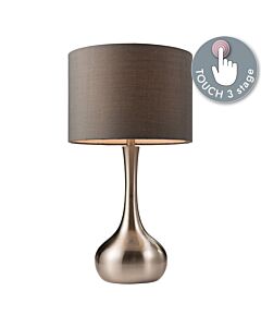 Endon Lighting - Piccadilly - 61192 - Satin Nickel Dark Grey Touch Table Lamp With Shade