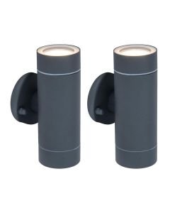 Set of 2 Rado - Black Clear Glass 2 Light IP44 Outdoor Wall Washer Lights