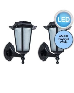 Set of 2 Mirri - LED Black Frosted Glass IP44 Solar Outdoor Wall Lights