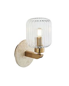 Endon Lighting - Travi - 120668 - Vintage Brass Beige Marble Clear Ribbed Glass Wall Light