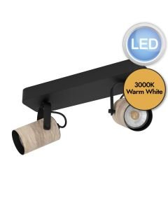 Eglo Lighting - Cayuca - 900437 - LED Black Wood 2 Light Ceiling Spotlight