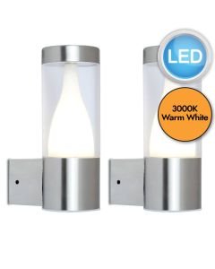Set of 2 Virgo - LED Stainless Steel Clear IP44 Outdoor Wall Lights