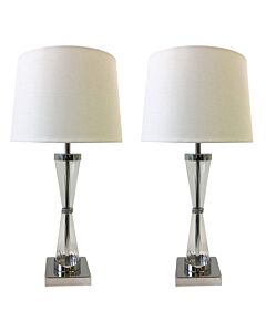 Set of 2 Chrome Touch Lamps with White Cotton Shades