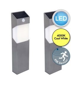 Set of 2 Solstel - LED Stainless Steel Opal IP44 Solar Outdoor Post Lights