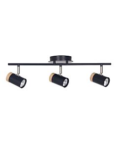 Stratton - Black with Wood Detail Three Way Spotlight
