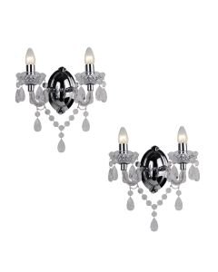 Set of 2 Clear Acrylic and Chrome Marie Therese Style 2 x 40W Wall Light