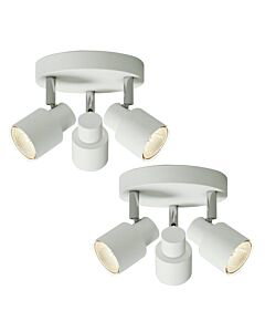 Set of 2 Irwin - White 3 Light IP44 Bathroom Round Spotlight Plates